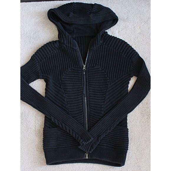 Lululemon - sz 8 - Embrace Hoodie *Knit in Black, Scuba Style Rib Knit - Picture 1 of 11